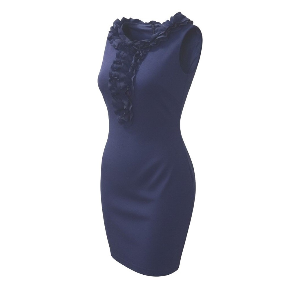 Pre Loved Trina Turk Size 6 Sleeveless Navy Sheath with Ruffle Accents Dress